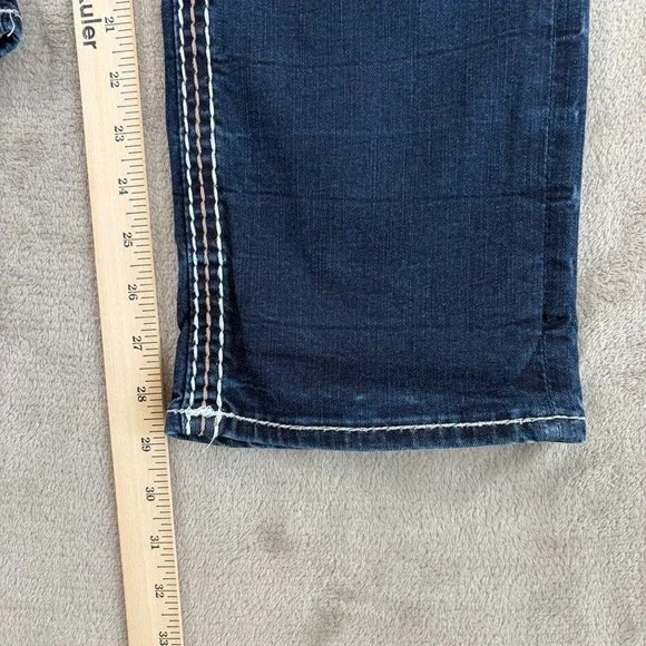 Rock Revival Avery Straight Jeans Western Rock Bling Embellished Women 31 Blue - Picture 8 of 12
